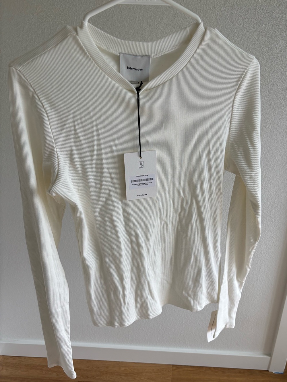 Reformation Women's Long Sleeve Ribbed Top — White